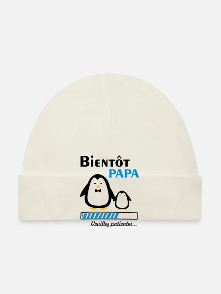 bientôt papa pingouin,futur père - Bonnet bio Bébé - blanc - Devant