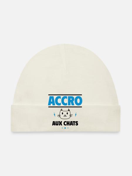 Accro au chats, pour les passionnés de chat - Bonnet bio Bébé - blanc - Devant