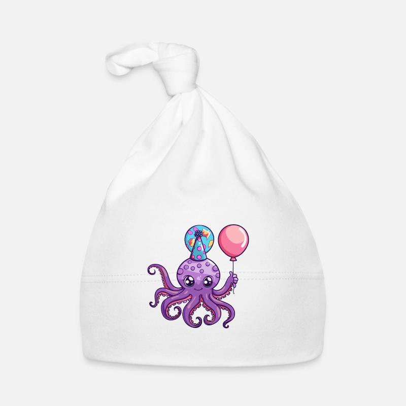 Poulpe Anniversaire Bébé - Bonnet bio Bébé - blanc