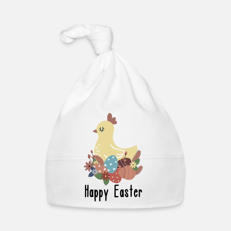 Joyeuses Pâques | Poule dans le nid avec des œufs de Pâques | Boho Bonnet bio Bébé