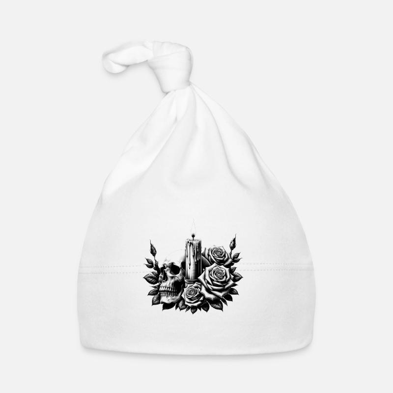 Crâne gothique et Roses Art graphique Bonnet bio Bébé