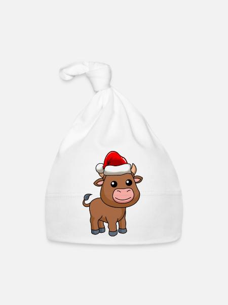 Stier Comic Weihnachten - Baby Bio-Mütze - Weiß - Vorne