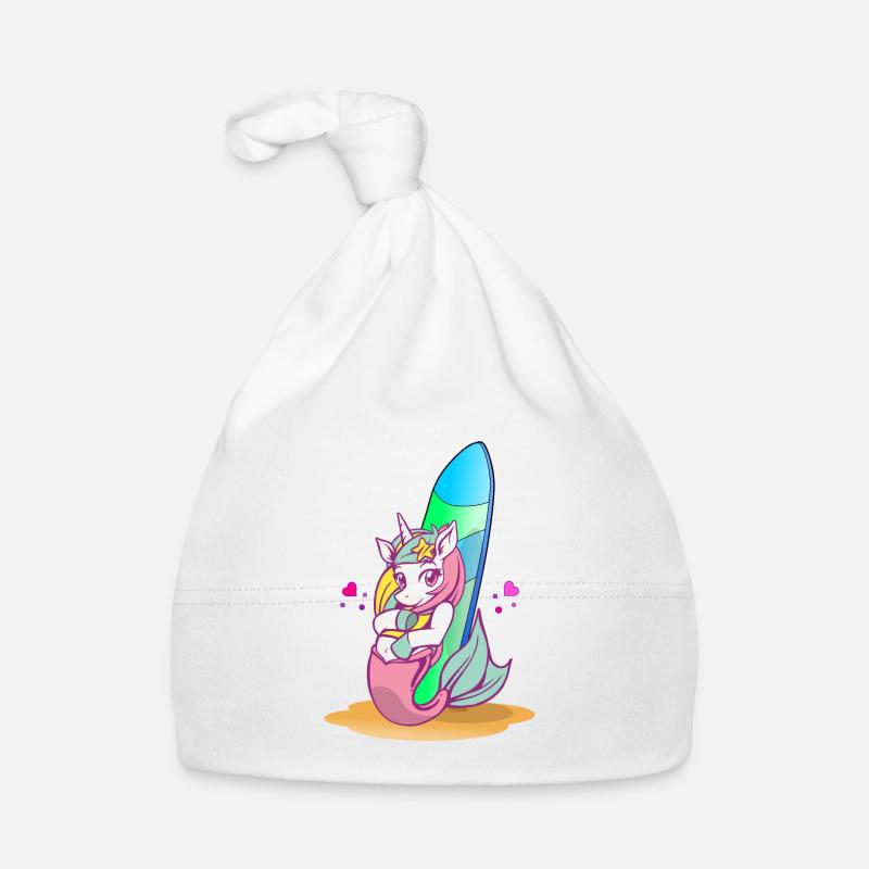 Licorne avec planche de surf sur la plage Bonnet bio Bébé
