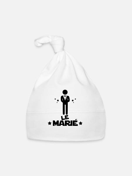 le marié,citations,message,bonhomme - Bonnet bio Bébé - blanc - Devant