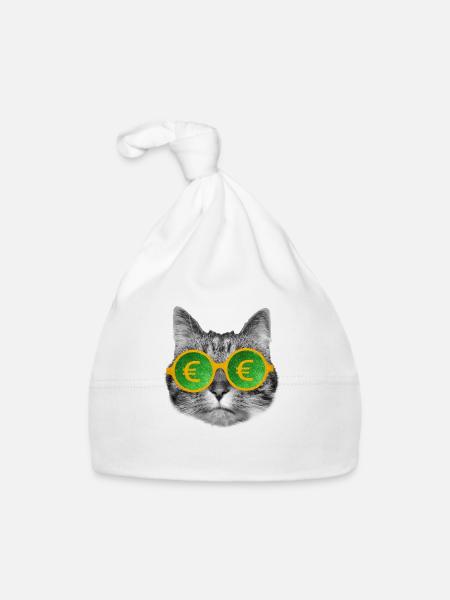 Katzengeldbrille - Baby Bio-Mütze - Weiß - Vorne