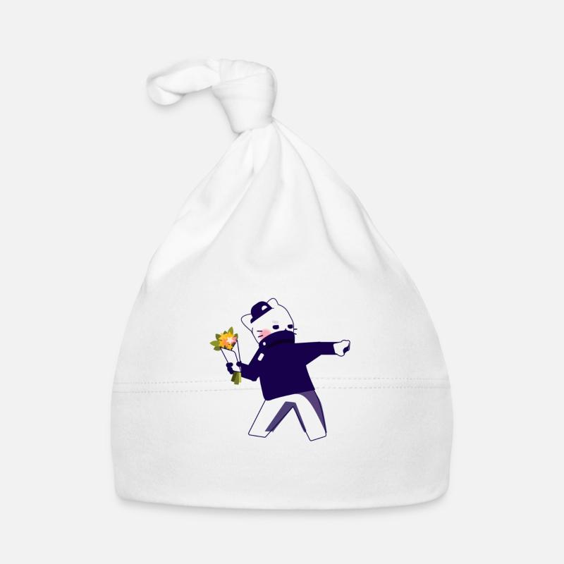 Banksy Fleurs Chat - Bonnet bio Bébé - blanc
