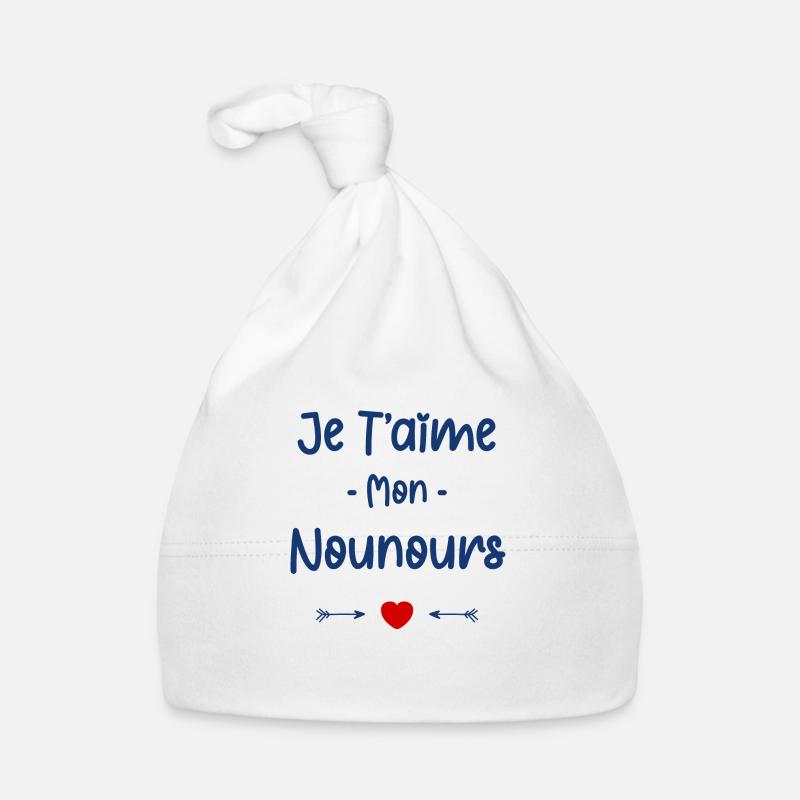 Je t'aime mon Nounours - Bonnet bio Bébé - blanc