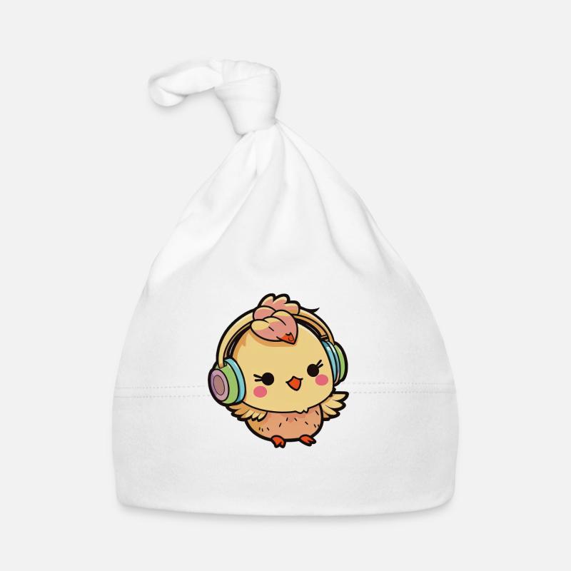 Kawaii Süßes Happy Buntes Huhn mit Kopfhörern Baby Bio-Mütze