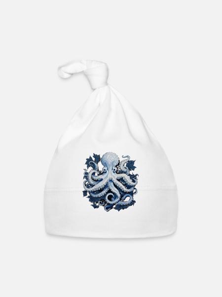 Oktopus Kraken Tintenfisch - Baby Bio-Mütze - Weiß - Vorne