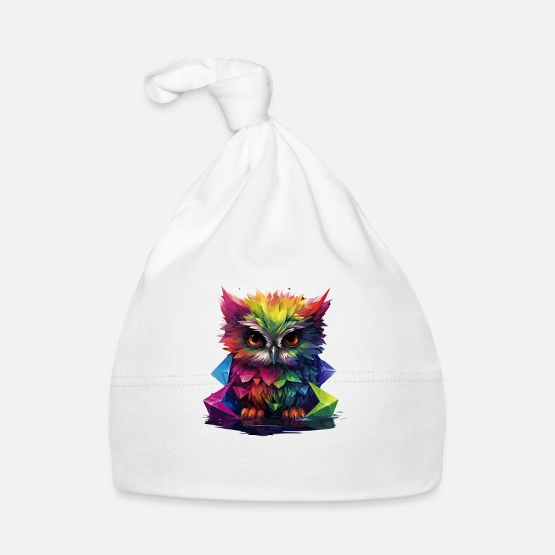 Regenbogen-Eule - Baby Bio-Mütze - Weiß