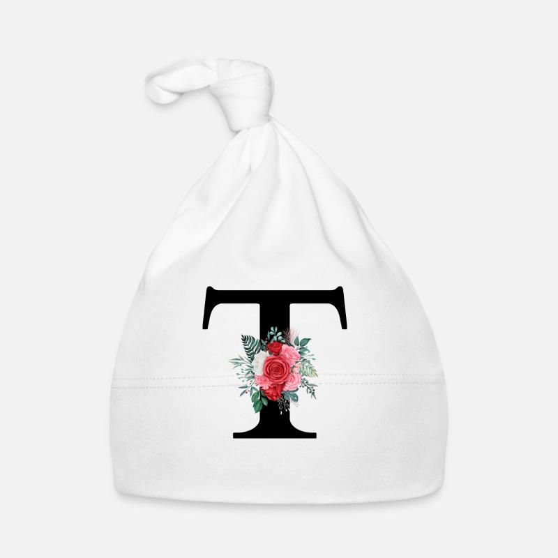 Roter floraler T-Buchstabe Baby Bio-Mütze