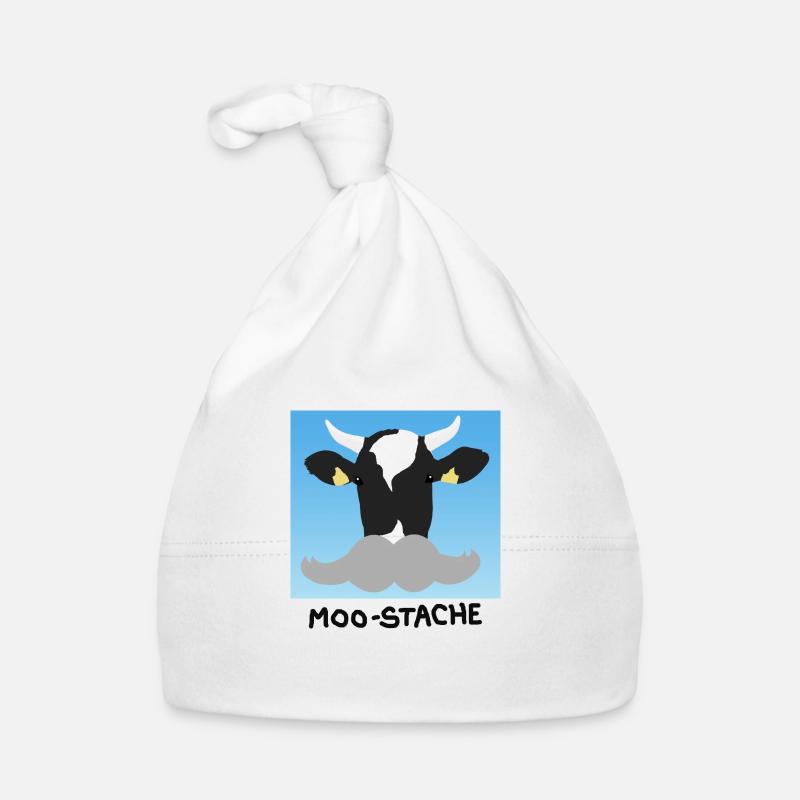Une vache à la moustache - Bonnet bio Bébé - blanc