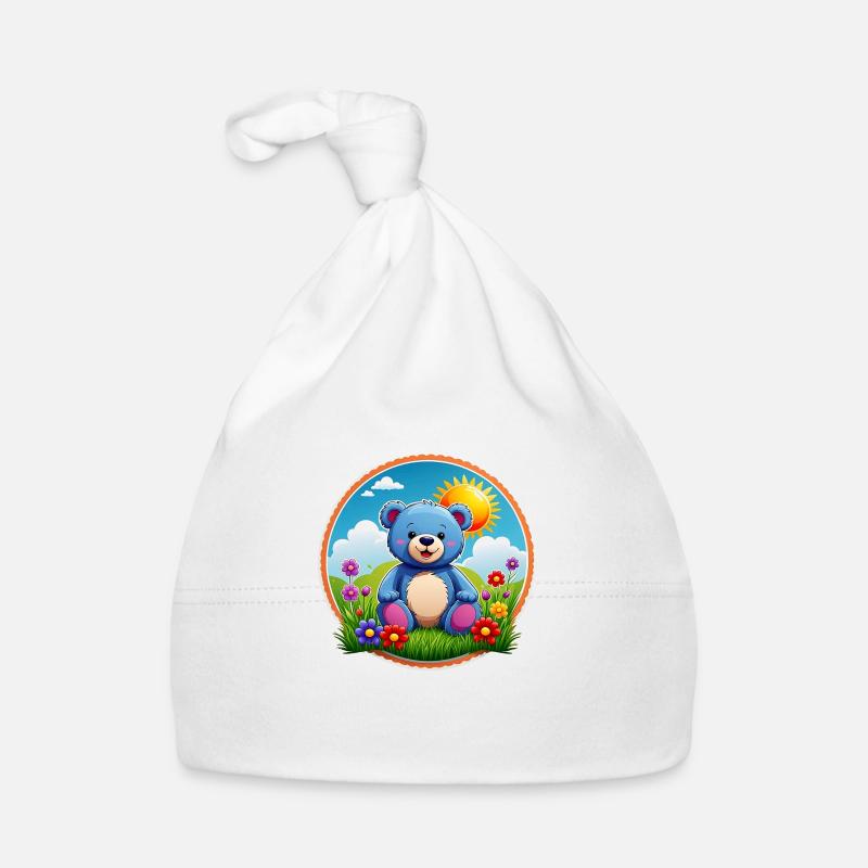 Cute blue teddy bear in the garden sun and clouds Organic Baby Cap
