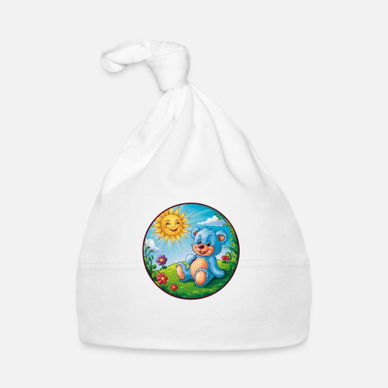 Cute blue teddy bear in the garden sun and clouds Organic Baby Cap