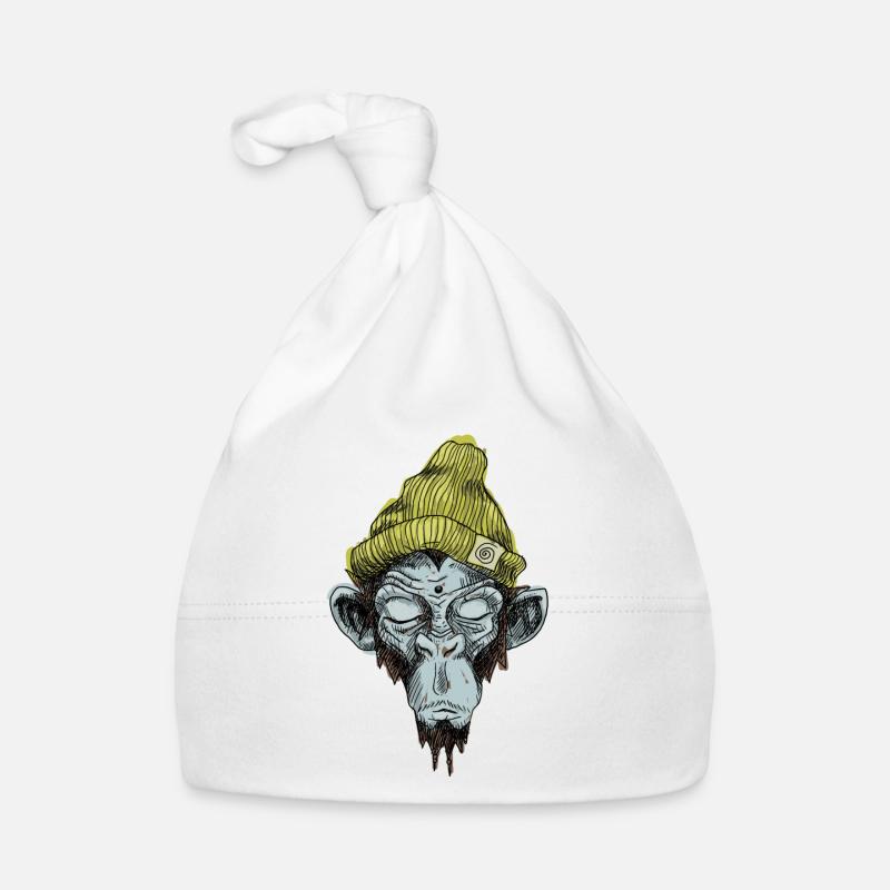 Monkey with hat - Organic Baby Cap - white