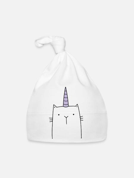 Einhorn Katze niedlich Geschenk - Baby Bio-Mütze - Weiß - Vorne