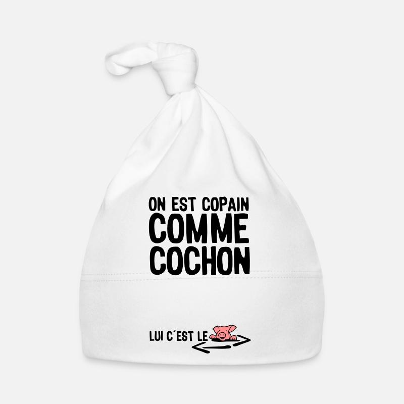 copain comme cochon citation1 expression - Bonnet bio Bébé - blanc
