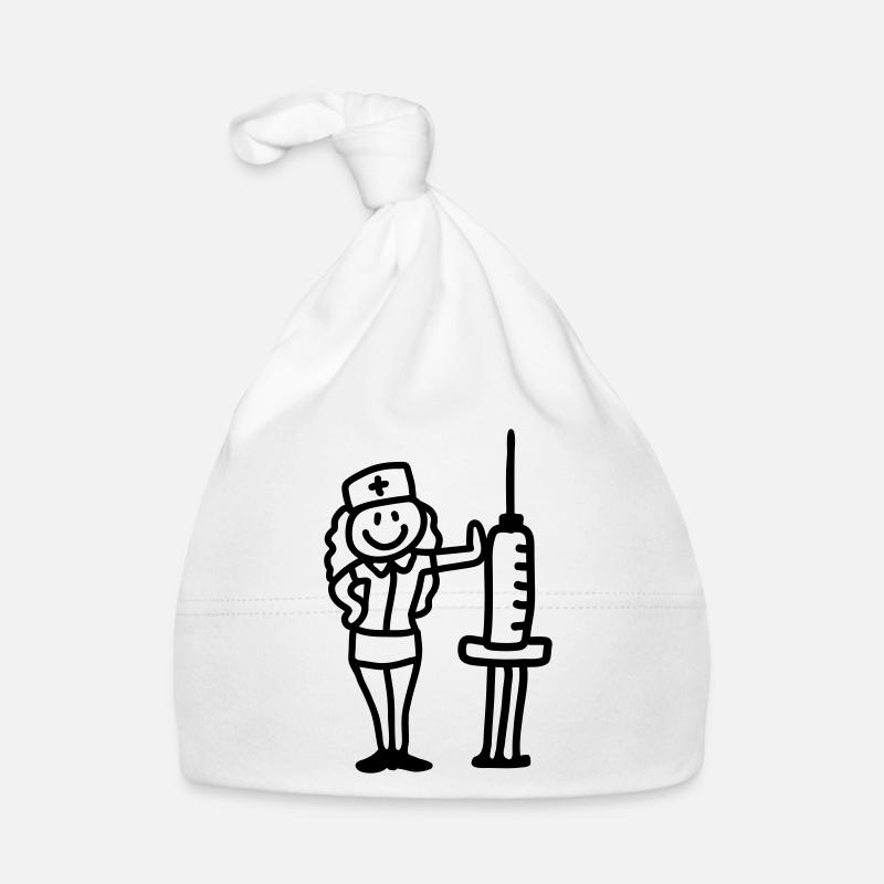 Infirmière médecin avec une seringue - ligne - Bonnet bio Bébé - blanc