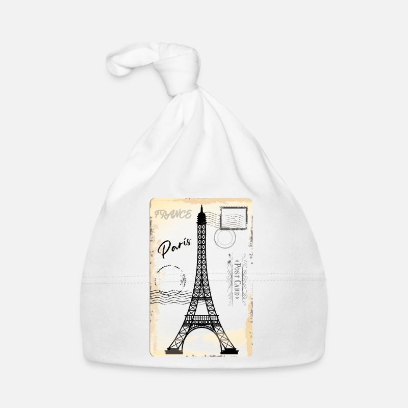 carte postale vintage de Paris - Bonnet bio Bébé - blanc