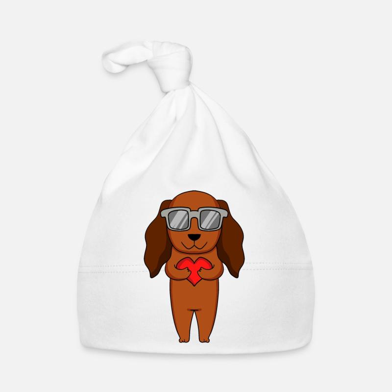Teckel avec lunettes de soleil et cœur Bonnet bio Bébé