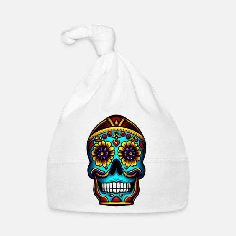 Crâne de style mexicain, Día de Muertos - Bonnet bio Bébé - blanc