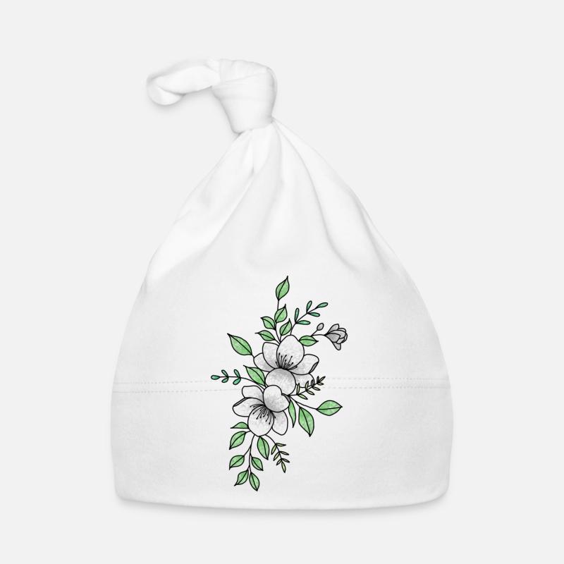 Fleur blanche et grise Bonnet bio Bébé