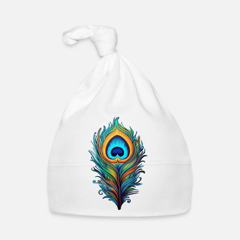 Plume de paon mystique - Bonnet bio Bébé - blanc