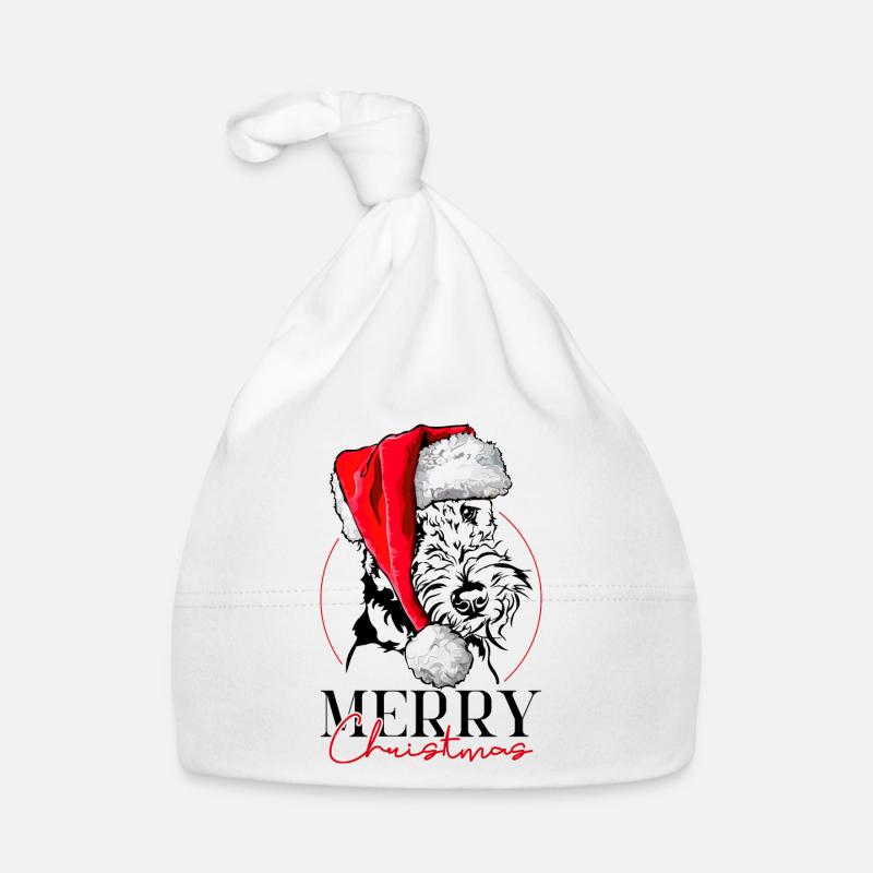 Père Noël Airedale Terrier joyeux Noël Wilsigns Bonnet bio Bébé