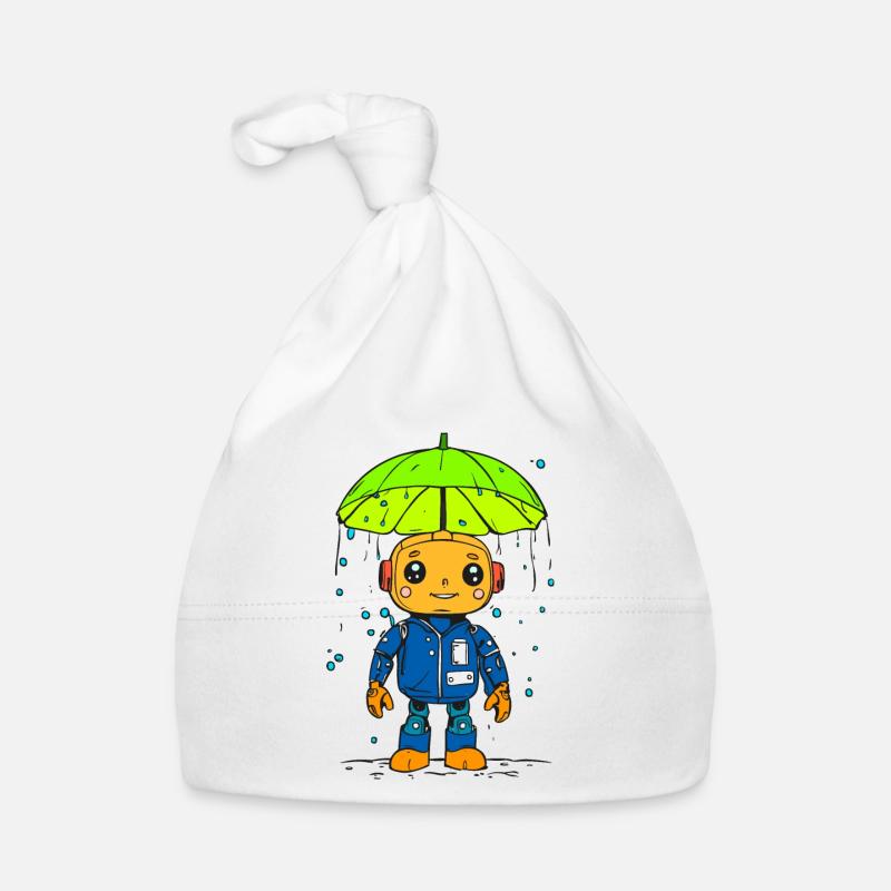 Little robot in the rain Organic Baby Cap