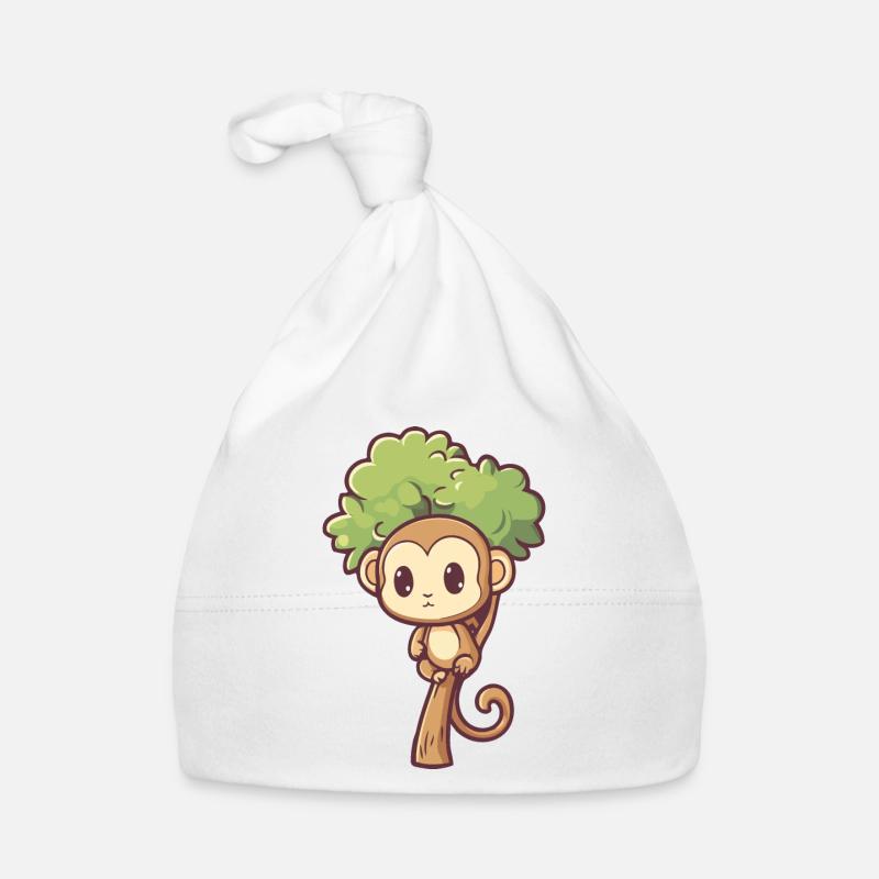 Monkey Sitting on Tree - Kawaii Monkey Organic Baby Cap