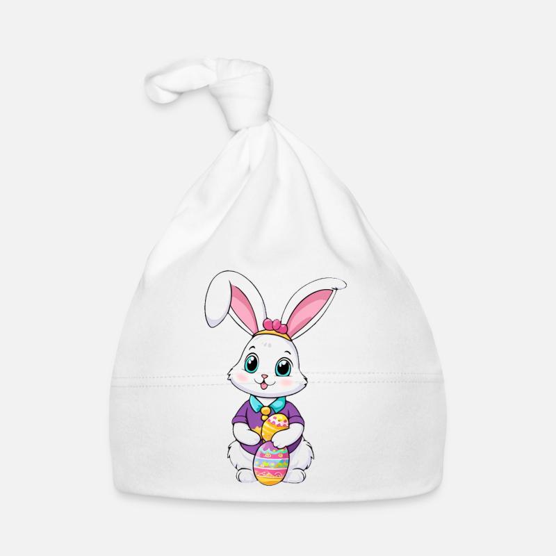 Lapin de Pâques avec des œufs de Pâques - Bonnet bio Bébé - blanc