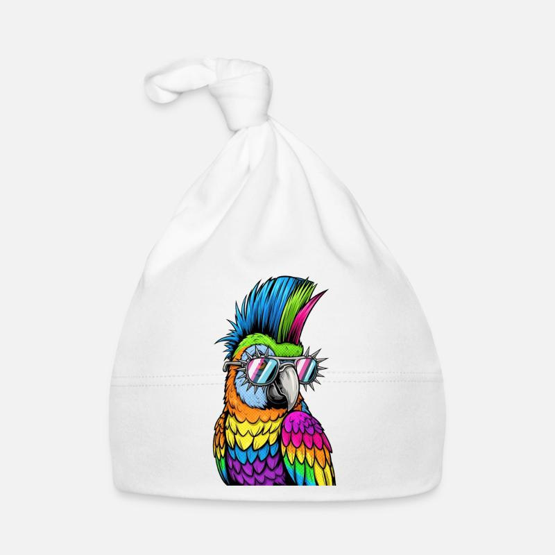 Farbenfroher Disco-Parrot mit Sonnenbrille Baby Bio-Mütze