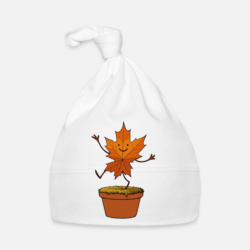 Comic Leaf Leaf Dancing Woodland Autumn Pot Smile Organic Baby Cap