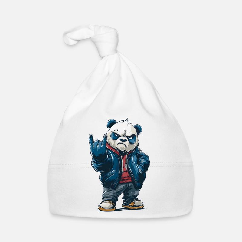 Rockiger Panda mit "Rock On"-Pose Baby Bio-Mütze