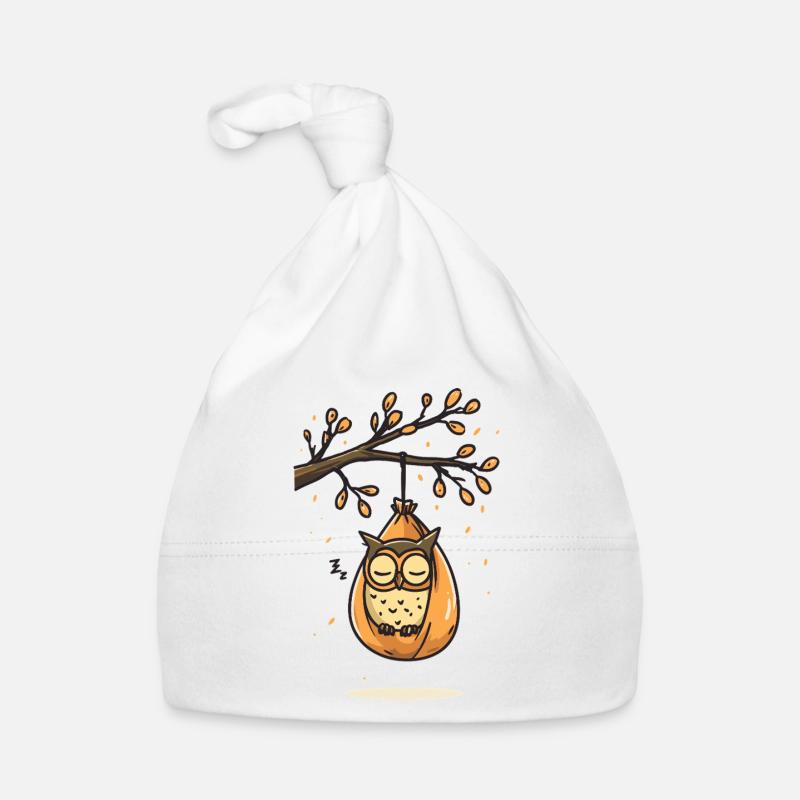 Schlummernde Eule am Herbstast Baby Bio-Mütze