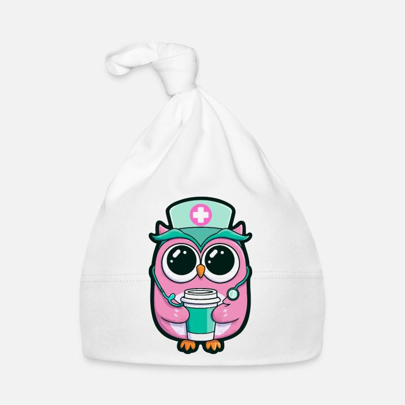 Kawaii Krankenschwester Eule Kaffee Baby Bio-Mütze
