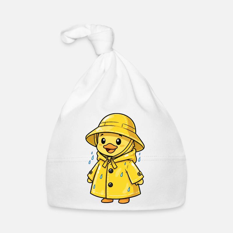 Dessin animé mignon, canard, pluie, météo, eau - Bonnet bio Bébé - blanc