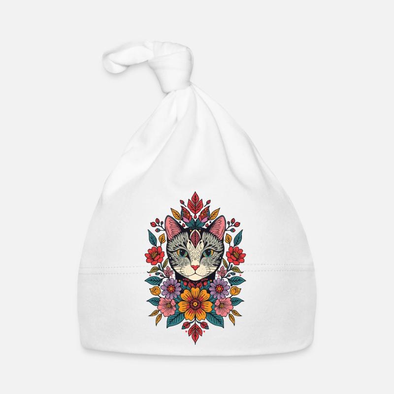 Katzenkopf im Blumenkranz Baby Bio-Mütze
