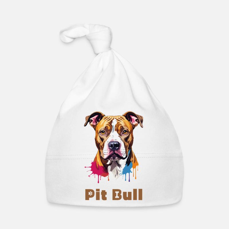 Pitbull Portrait mit Farbspritzern Baby Bio-Mütze