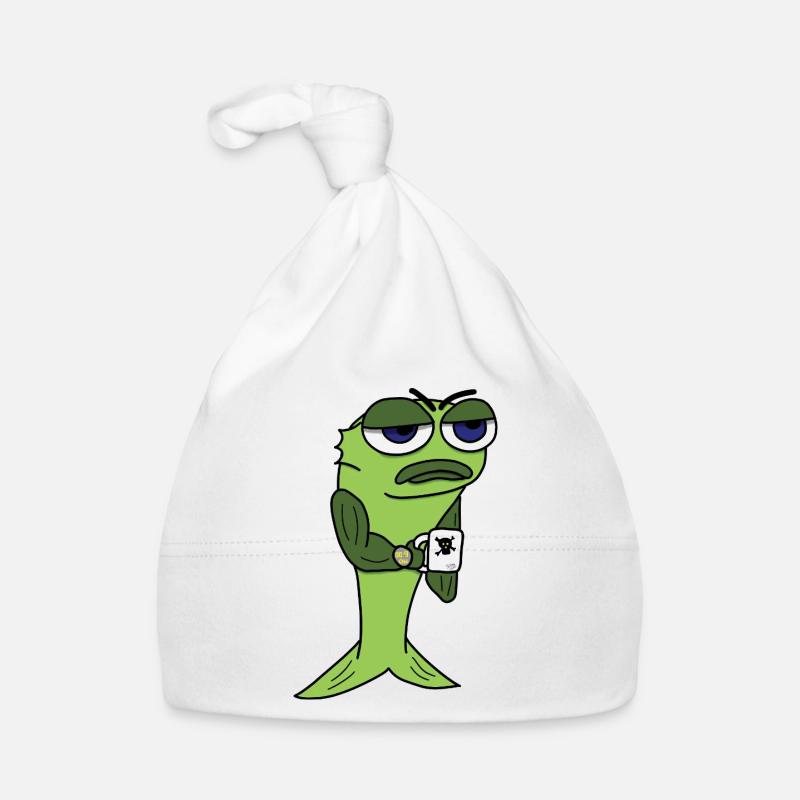 Tired fish with coffee cup Organic Baby Cap