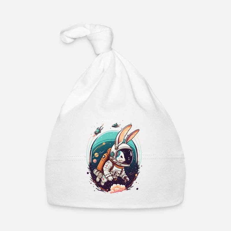 Rabbit in space - Organic Baby Cap - white