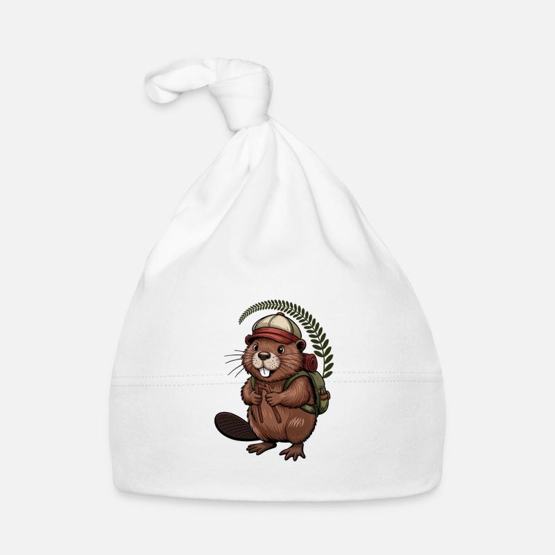 Funny beaver with hiking poles and backpack Organic Baby Cap