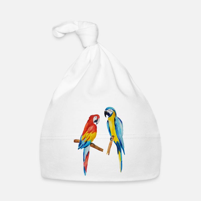 perroquets - Bonnet bio Bébé - blanc