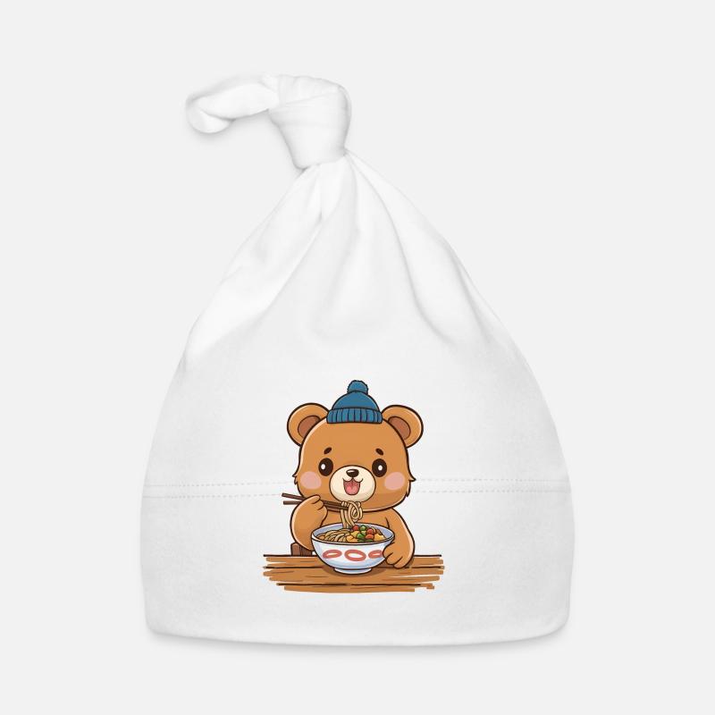 Ours Kawaii mangeant des ramen Bonnet bio Bébé