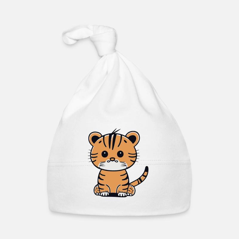 Mignon petit bébé tigre - Bonnet bio Bébé - blanc