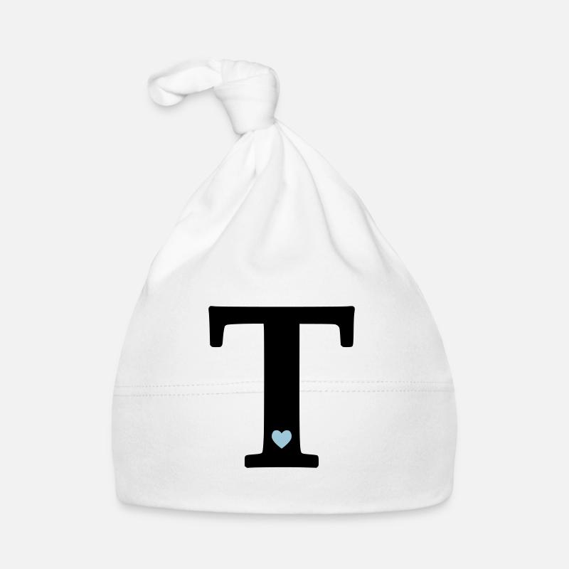 Letter T Initial Letter - Organic Baby Cap - white