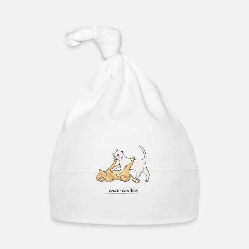 Chat-touilles - Bonnet bio Bébé - blanc