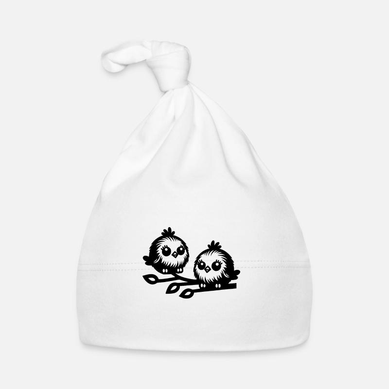 Deux petits oiseaux mignons dans le style dessin animé Bonnet bio Bébé