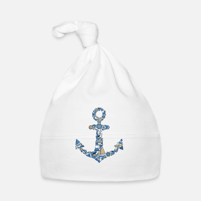 Encre de mon petit bateau en mer - Bonnet bio Bébé - blanc