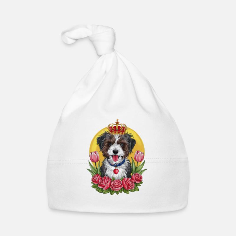 Süßer Löwchen Hund mit Blumen und Krone Baby Bio-Mütze